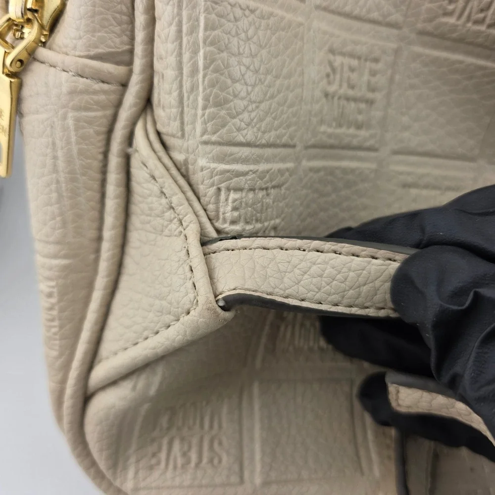 Steve‎ Madden Monogram Embossed Mini Backpack Chain Detail Cream